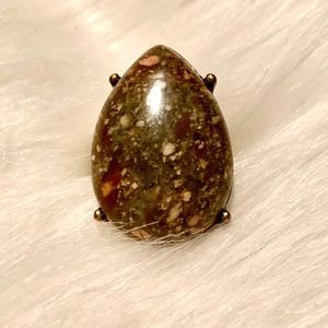 Stone Tear-Drop Ring with Brass Setting